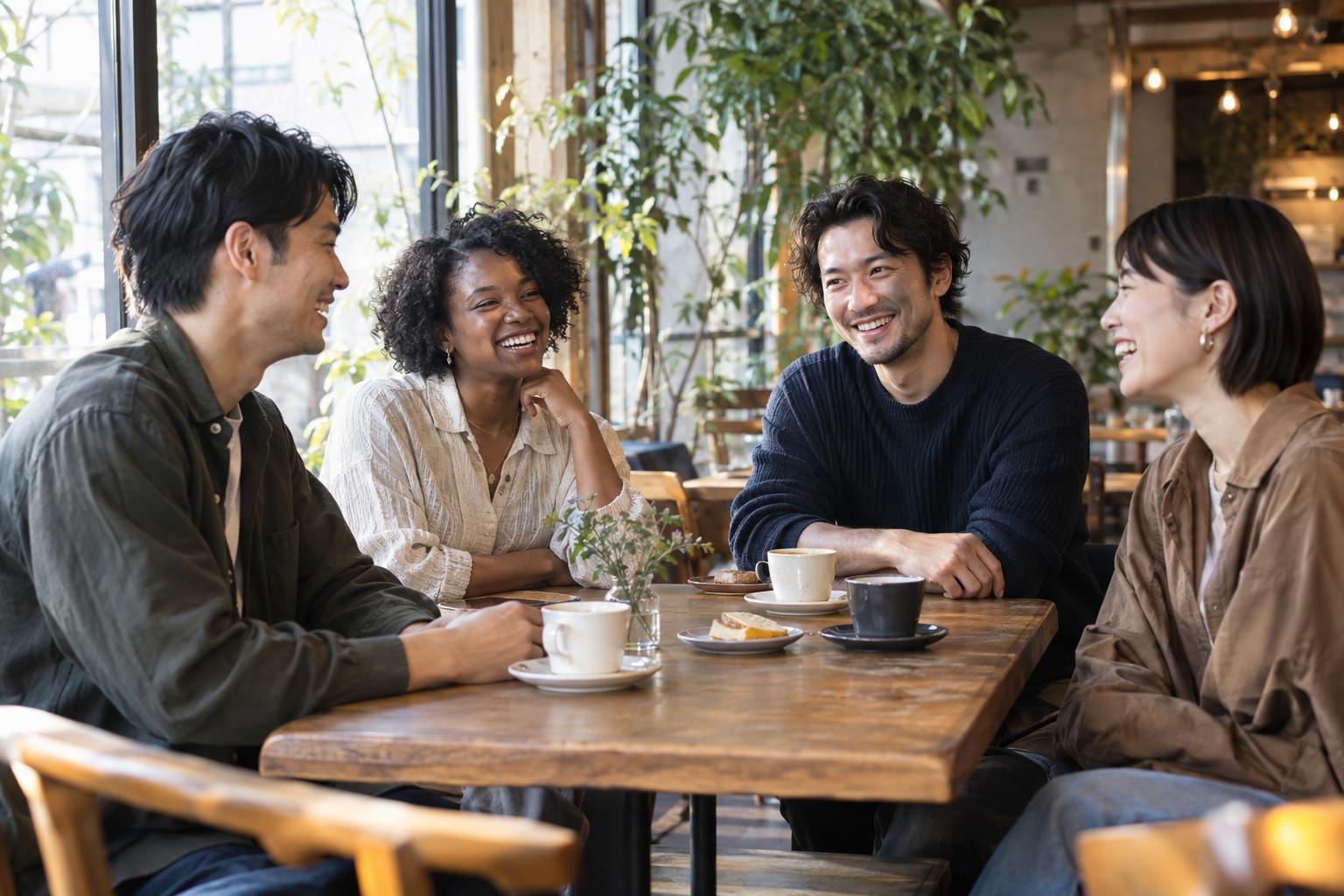 会話の中で笑顔になる友人たち